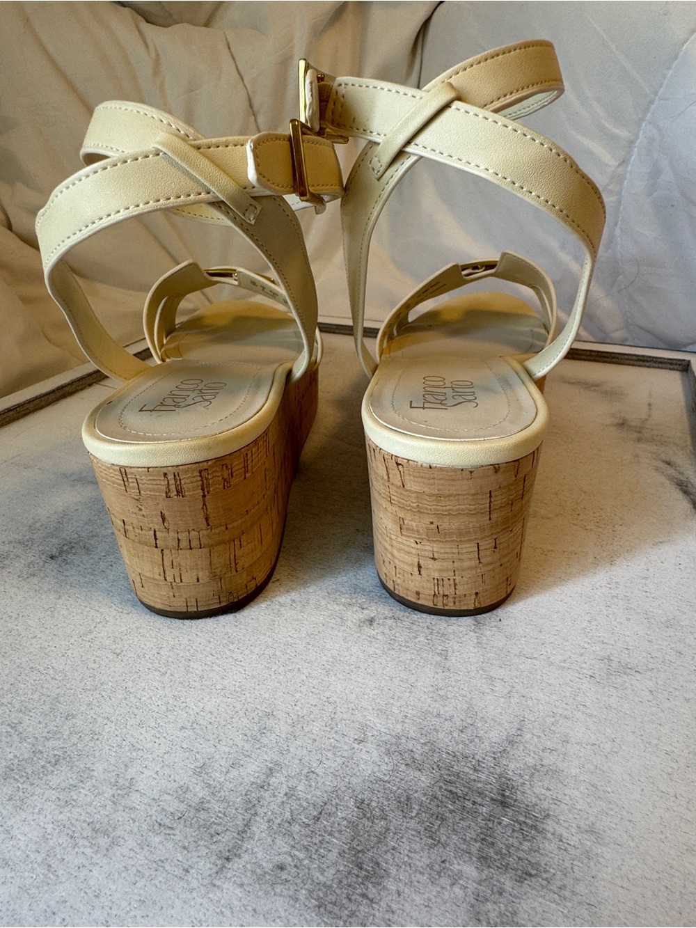 Franco Sarto Cream Ankle-Strap Buckle Sandals - Picture 4 of 7